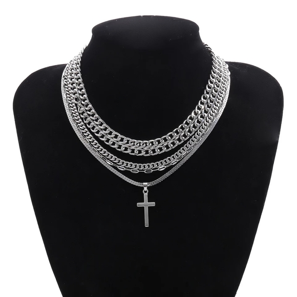 Multilayer Cross ✝️ Catholic Christian Church Silver Necklace - Picture 4 of 5